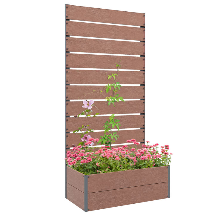 Outsunny Raised Garden Bed with Trellis for Climbing Plants, Planter Box with Drainage Gap, Freestanding Trellis Planter for Outdoor, Patio, Deck, 28.25" x 15" x 59", Light Brown