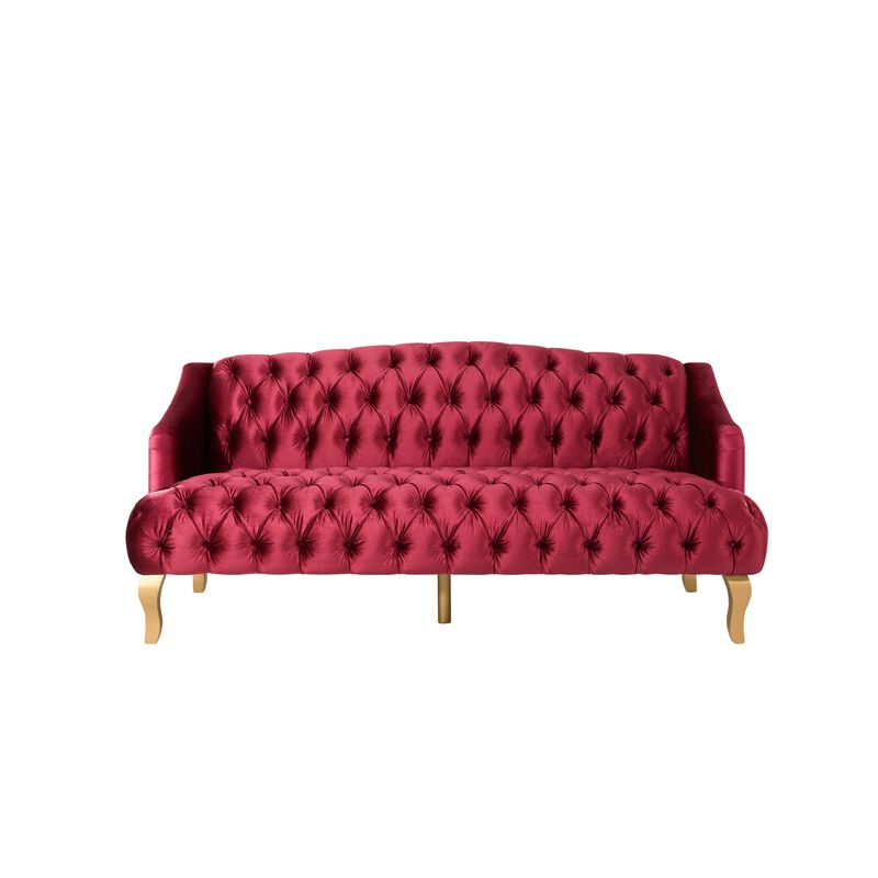Whisen Comfy 3-Seat Sofa with Curved Wooden Legs, Velvet Upholstery image number 0