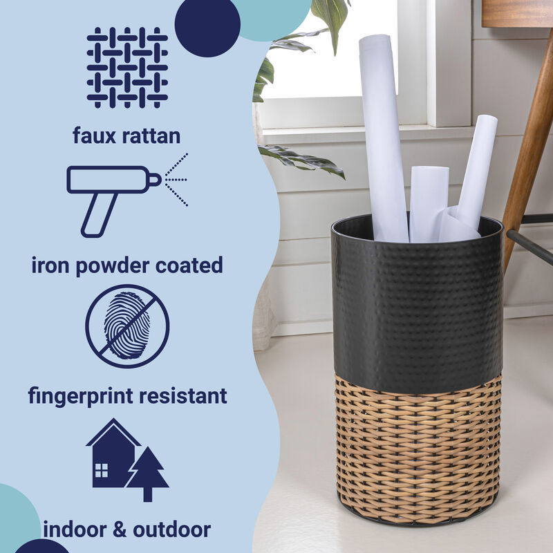 Asher Modern 2-Tone Faux Wicker/Metal Cylinder Waste Basket