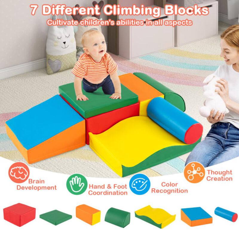 Hivvago 7 Pieces Toddlers Climbing Toys with EPE Foam and Removable PU Leather