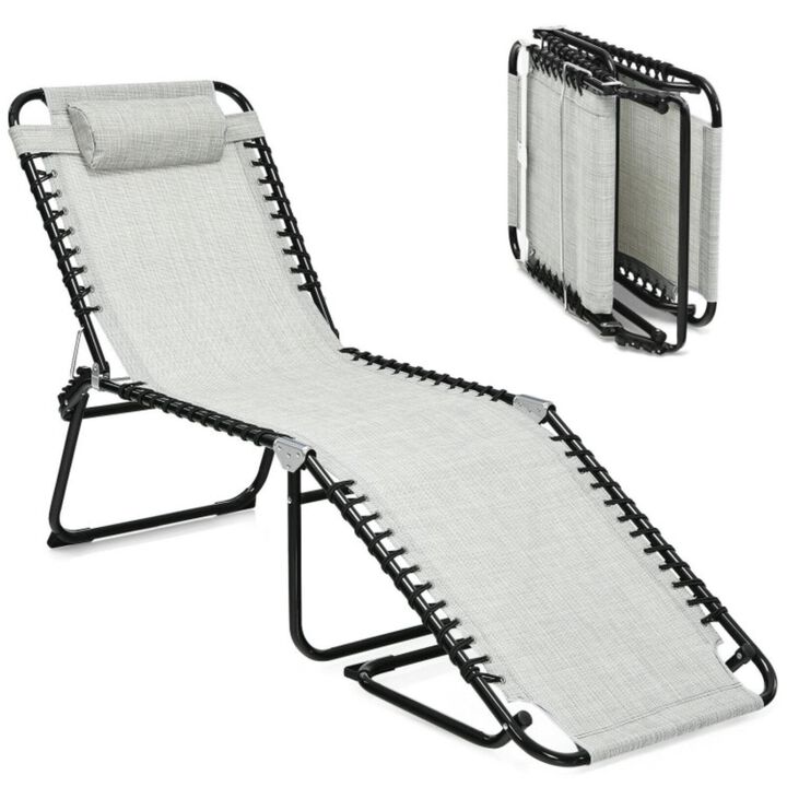 Hivvago Folding Heightening Design Beach Lounge Chair with Pillow for Patio