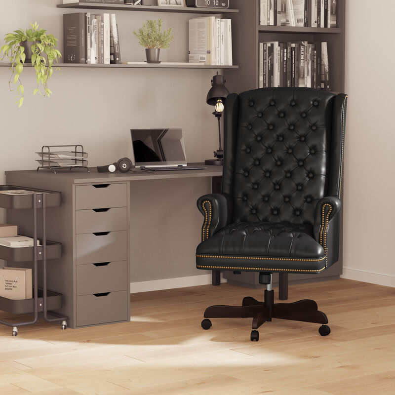 Turner High Back Traditional Fully Tufted LeatherSoft Executive Swivel Ergonomic Office Chair with Arms image number 1