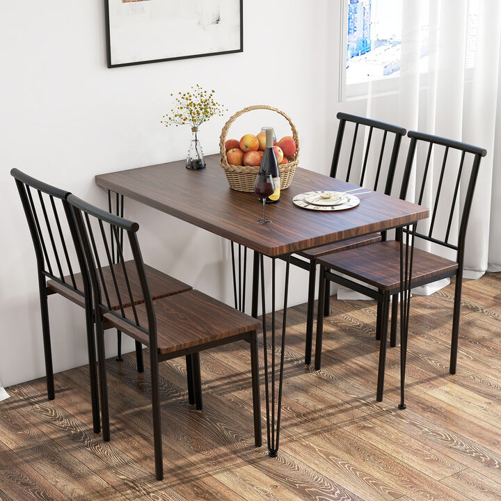 5 Pieces Dining Table Set for 4 with Metal Frame for Home Restaurant