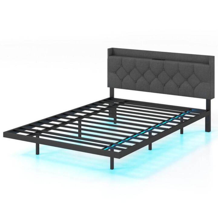 Hivvago Floating Bed Frame with LED and Headboard and Charging Station