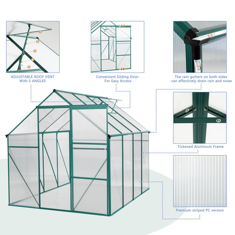Green-6 x 8 FT Outdoor Patio Greenhouse image number 4