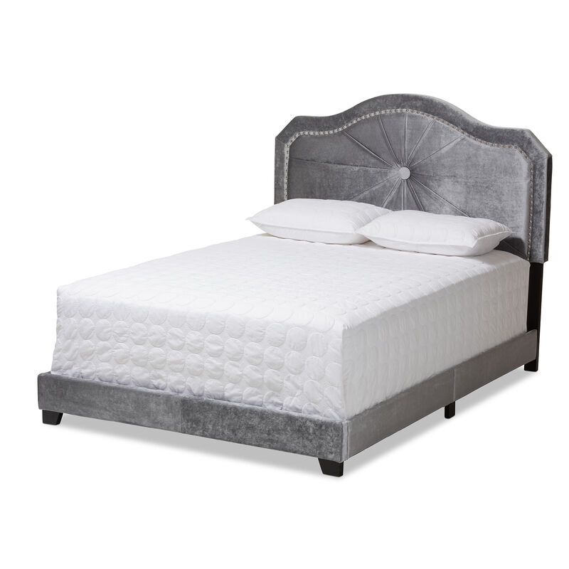 Baxton Studio Embla Modern And Contemporary Grey Velvet Fabric Upholstered Queen Size Bed