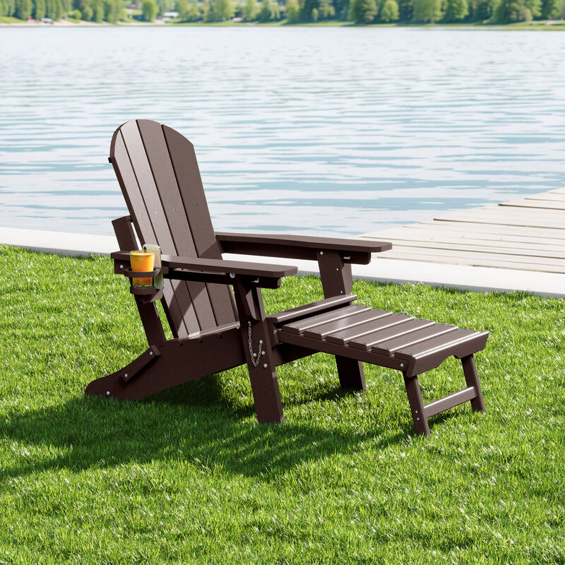 WestinTrends Folding Adjustable Adirondack Chair with Retractable Ottoman and Cup Holder image number 1