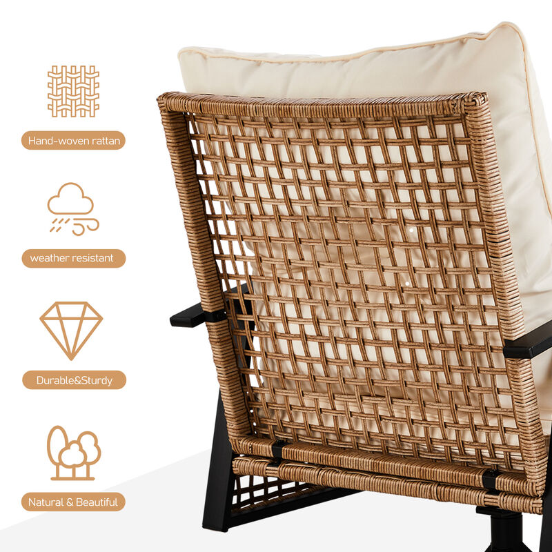 3-Piece Outdoor Wicker Patio Set &ndash; 2 Swivel Rocker Chairs and 1 Table for Comfortable Porch or Garden Seating image number 3