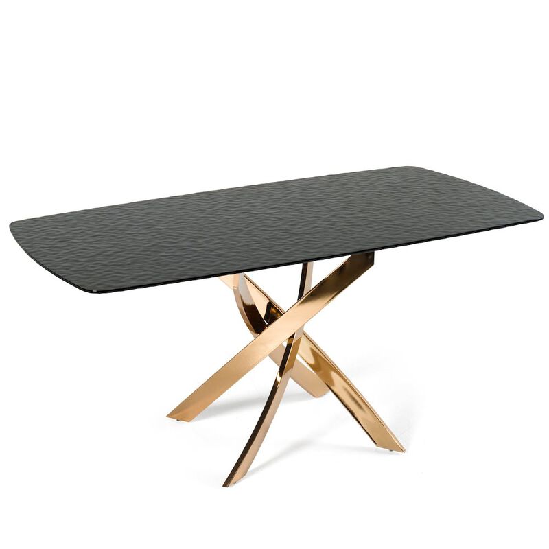 Modrest Pyrite - Modern Brown Glass + Rosegold Rectangular Dining Table