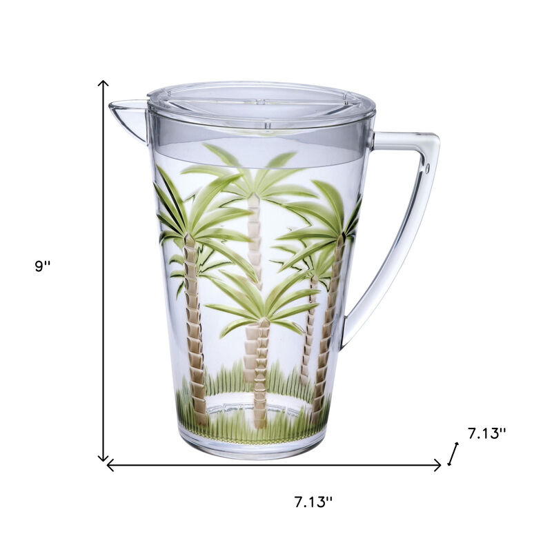 HomeRoots 2.5 Quart Clear and Green Palm Tree Acrylic Pitcher image number 4