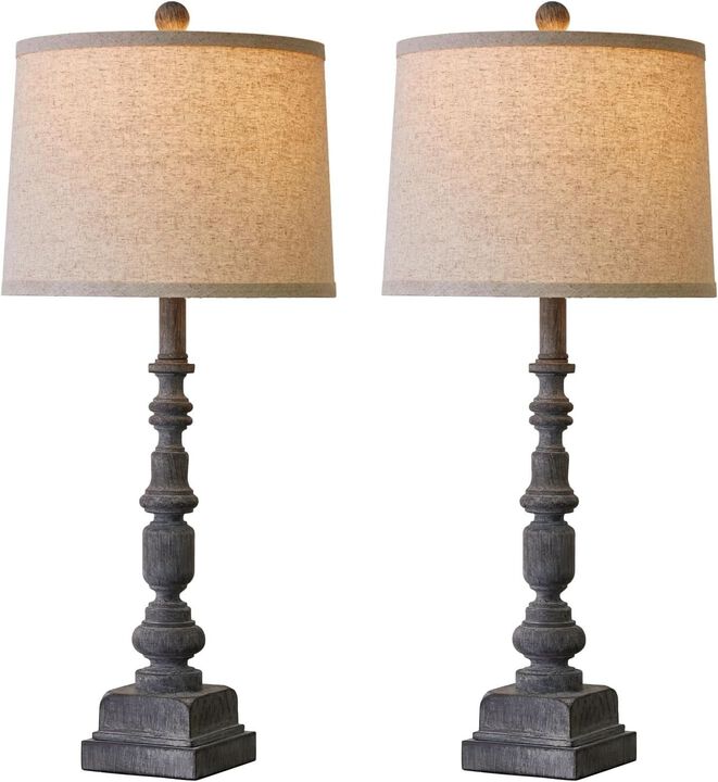 ShipItFurniture 27.75" Industrial Timeworn Farmhouse Table Lamps with USB-A and USB-C, Antique Grey