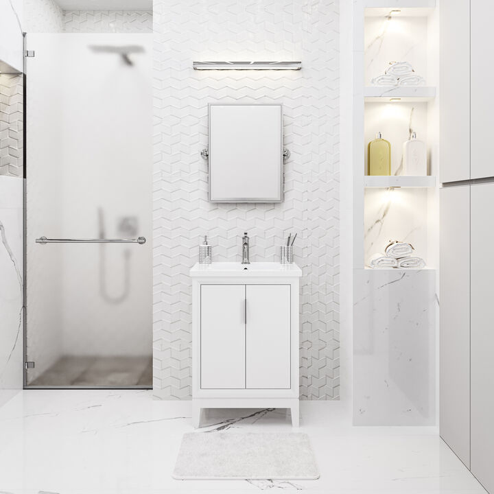 Elise 24 In. Integrated Ceramic Sink Top Vanity in Pure White
