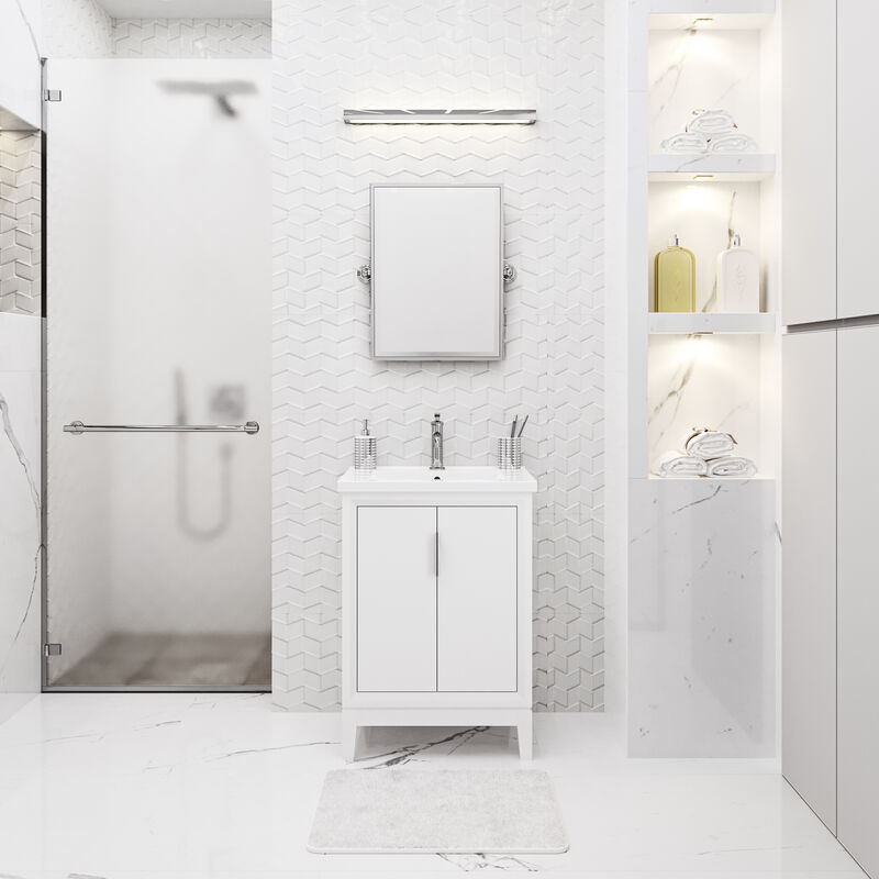 Elise 24 In. Integrated Ceramic Sink Top Vanity in Pure White