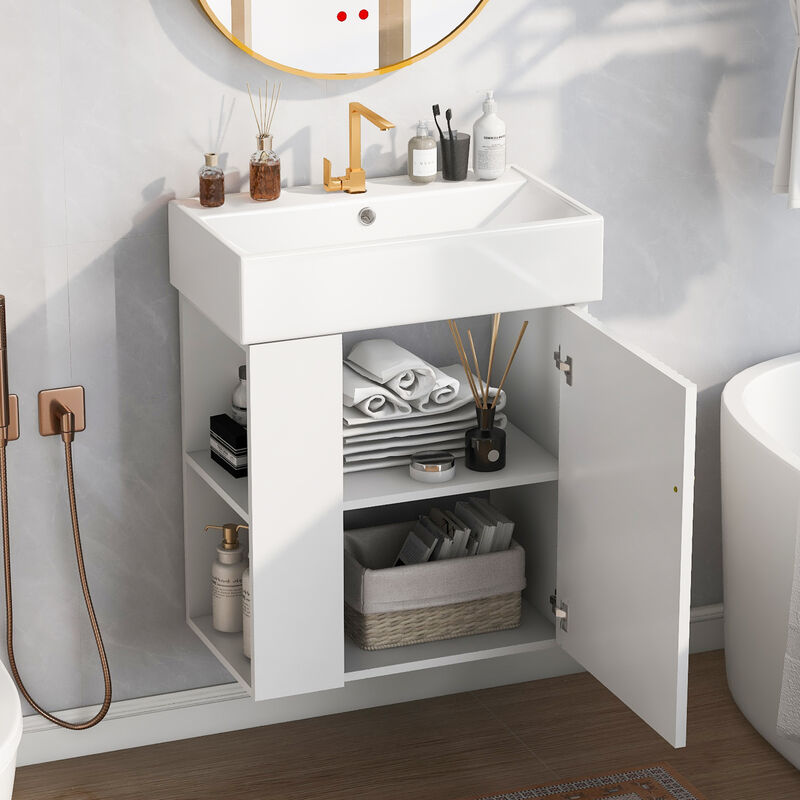 ELEMENT ACE Modern Floating Bathroom Vanity with Ceramic Basin for Compact Spaces image number 3