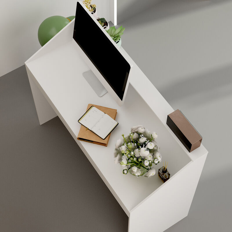 FUFU&GAGA Modern White Desk with Raised Shelf and Spacious Work Surface (47.2" W x 39.4" H x 19.7" D),White