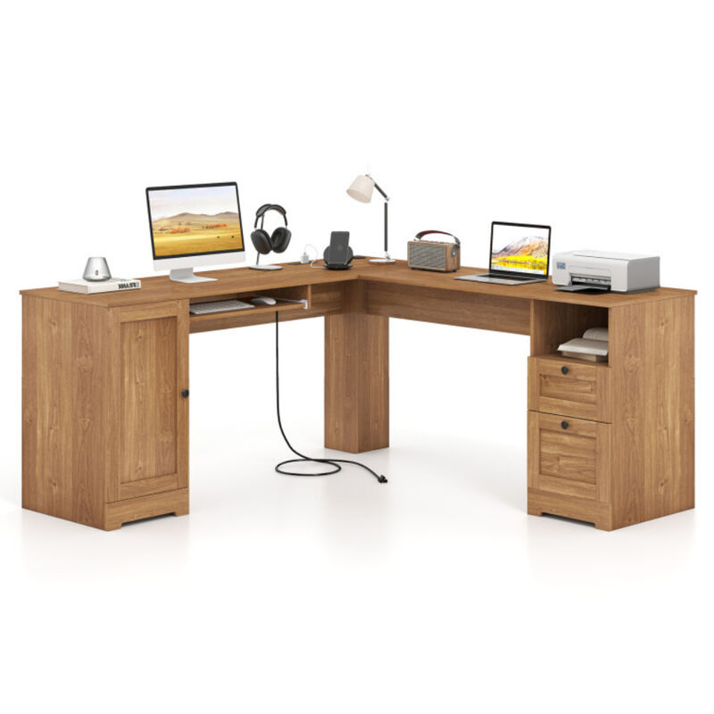 66 Inch L-Shaped Computer Desk-Oak image number 4