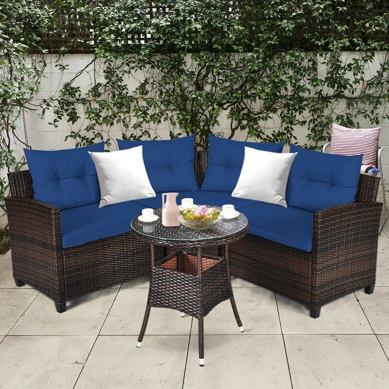 Mondawe 4 Pieces Outdoor Cushioned Rattan Furniture Set