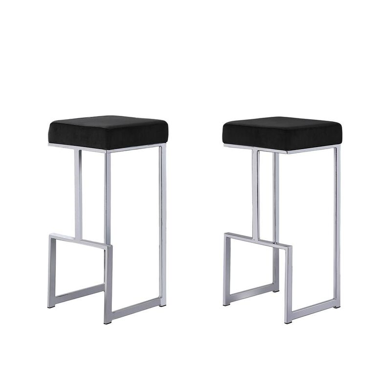 Best Master Furniture Dorrington Modern Velvet Backless Bar Stool in Black/Silver (Set of 2)