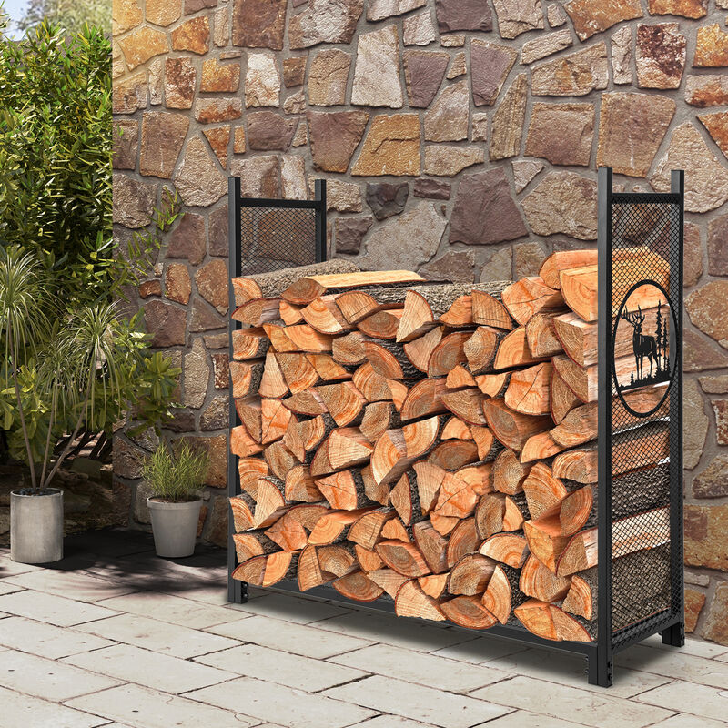 4-Foot Firewood Rack Stand with Mesh Sides for Outdoor Storage and Organization image number 2