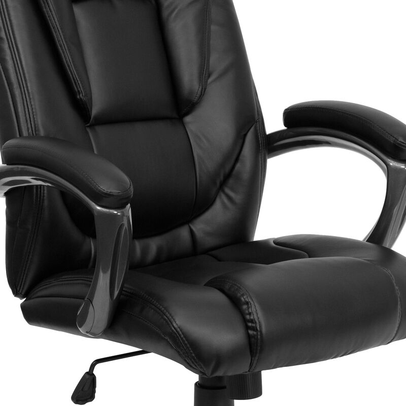 Oma High Back Black LeatherSoft Layered Upholstered Executive Swivel Ergonomic Office Chair with Smoke Metal Base and Arms image number 5