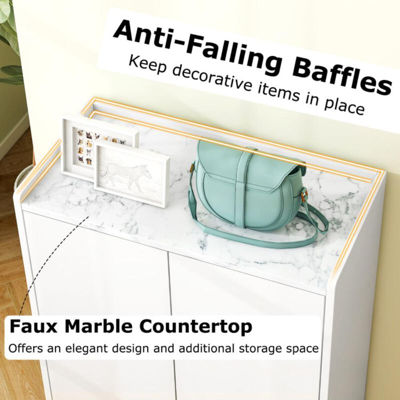 Hivvago 5-Tier Shoe Cabinet with Faux Marble Countertop and Flat Tilting Shelves