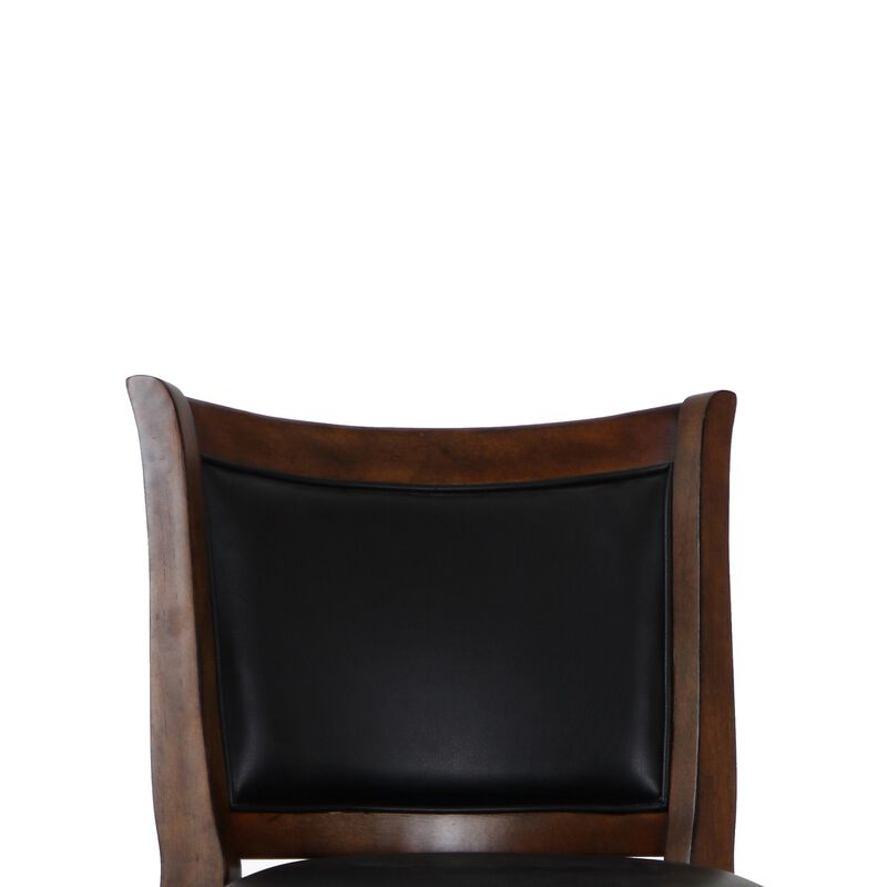 Curved Swivel Barstool with Leatherette Padded Seating, Brown and Black - Benzara