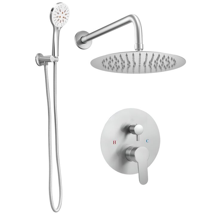 10 Inch Round Rain Shower System Brushed Nickel with Handheld Spray