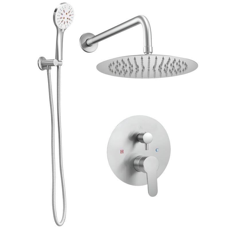10 Inch Round Rain Shower System Brushed Nickel with Handheld Spray image number 0