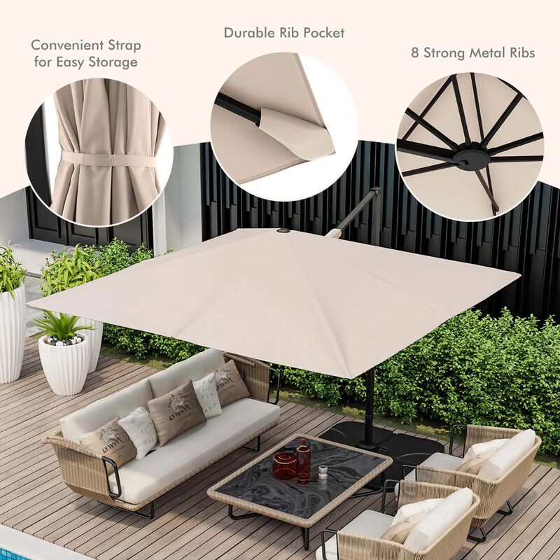 Mondawe 9.5 Feet Square Patio Cantilever Umbrella with 360° Rotation