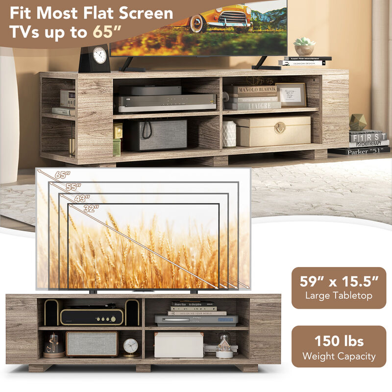 59 Inch Console Storage Entertainment Media Wood TV Stand