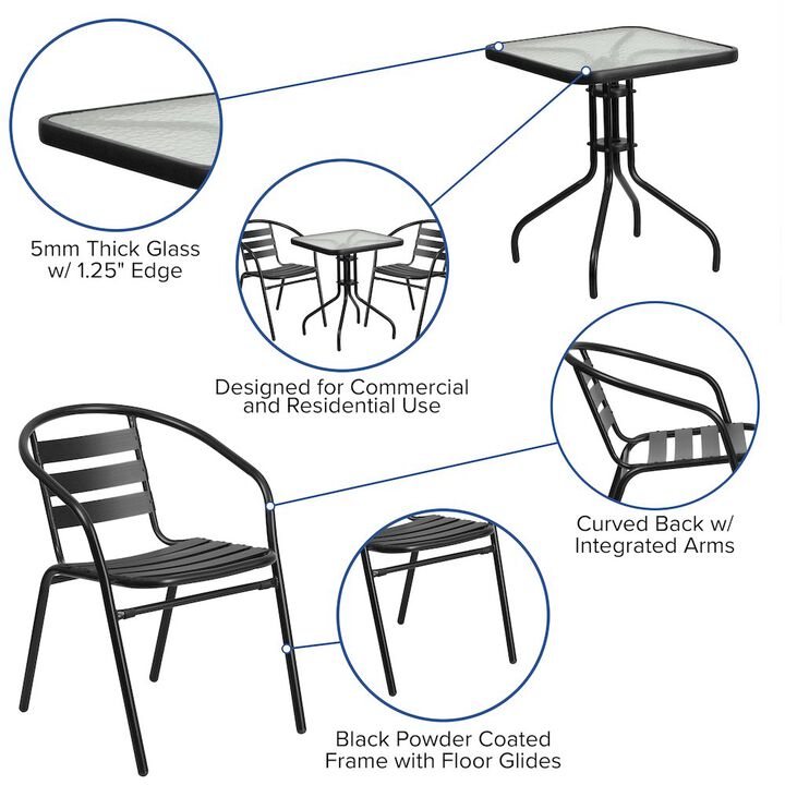 23.5SQ Black Patio Table Set
