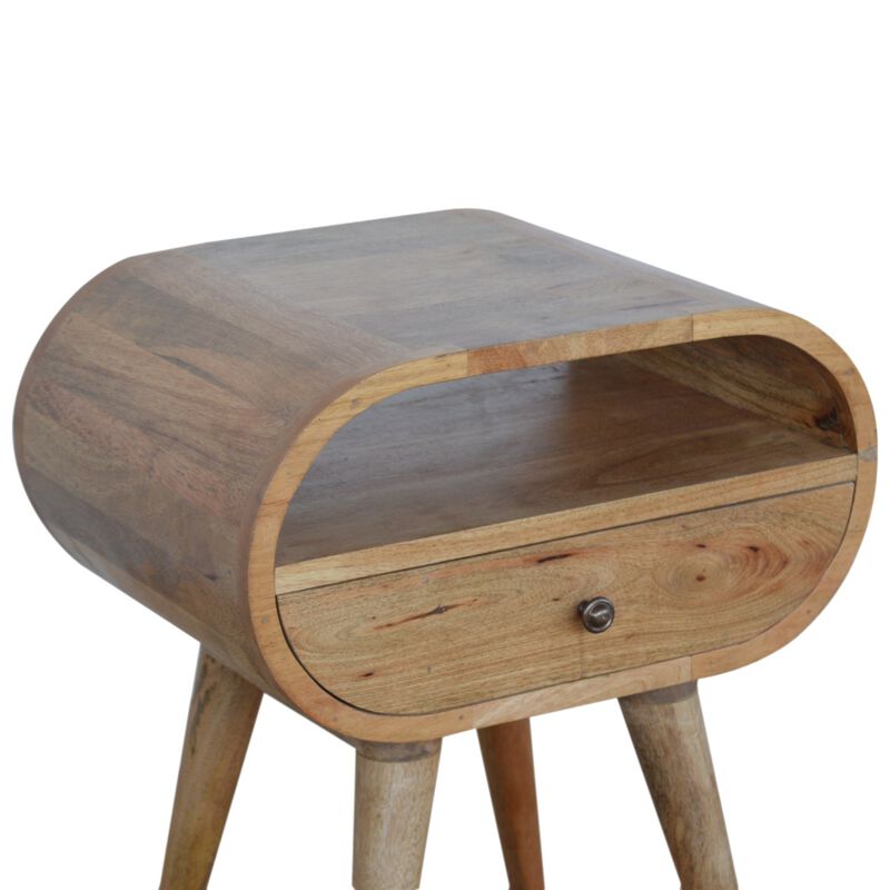 Circular Open Slot oak-ish 1 Drawer Nightstand
