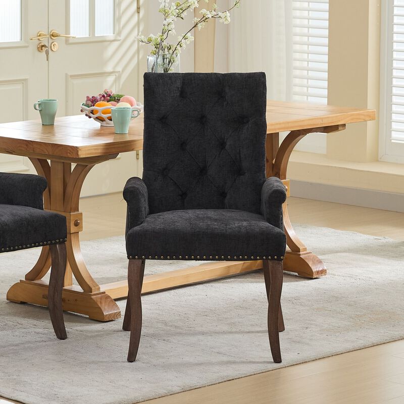 Upholstered Chenille Fabric Accent Dining Chair, Elegant Tufted Club Dining & Kitchen Armchair image number 9