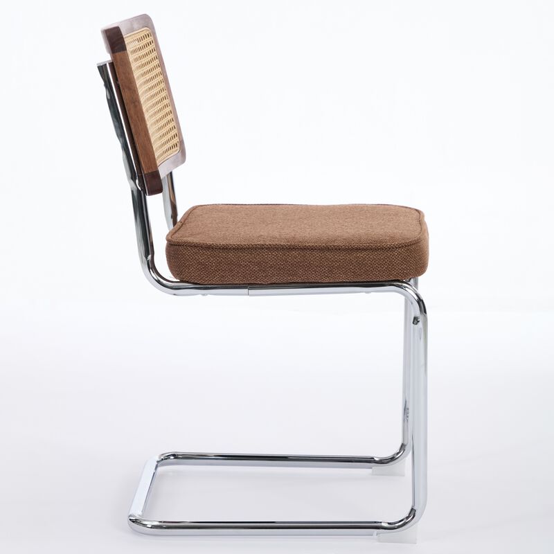 GOODSILO Mid-Century Modern Cantilever Dining Chairs with Velvet Upholstery and Hand-Woven Rattan Backs for Contemporary Kitchen Seating image number 5