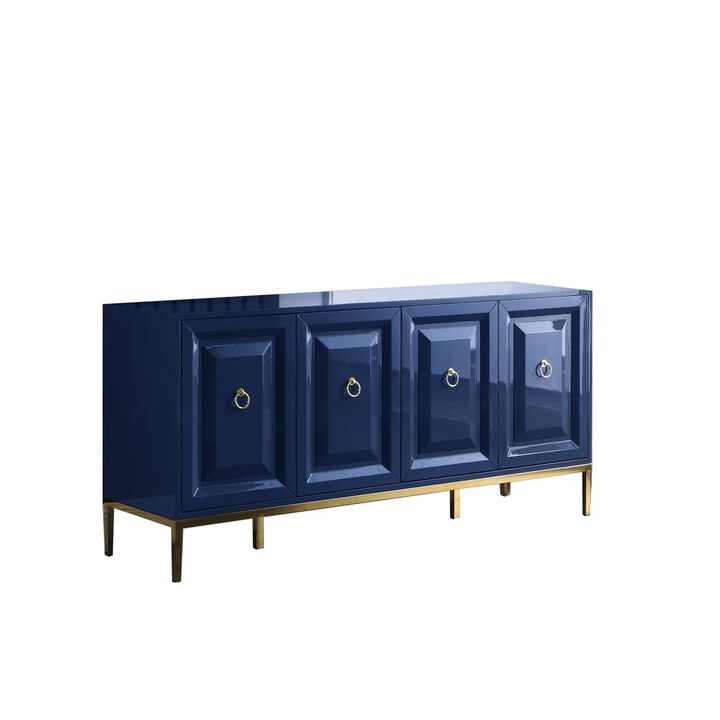 Best Master Furniture Sujay 65 Modern Wood Sideboard with Gold Accents in Navy