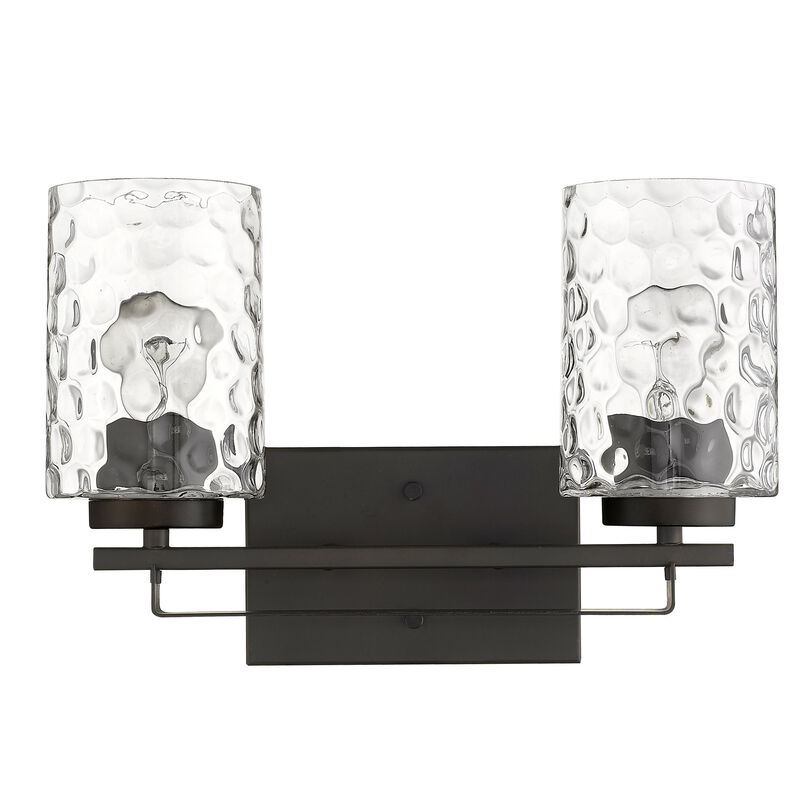 Hivvago Bronze Metal and Pebbled Glass Two Light Wall Sconce