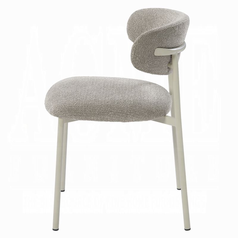 Sinra Side Dining Chair Set of 2, Light Gray Fabric, White Metal Frame - Benzara