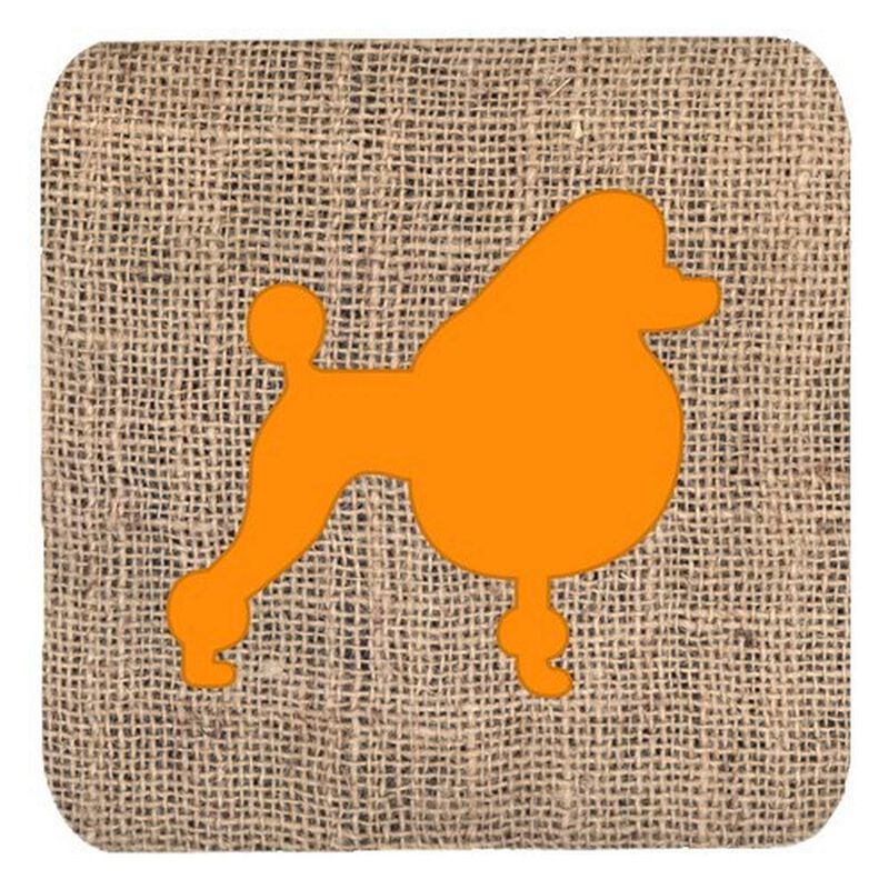 Caroline's Treasures BB1072-BL-OR-FC Poodle Burlap and Orange Foam Coasters (Set of 4), 3.5 H x 3.5 W, Multicolor