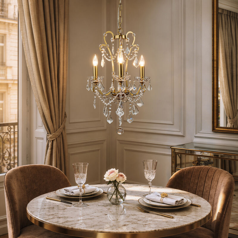 Crystal Chandelier with Brass Finish, Modern Glam 3-Light Ceiling Fixture image number 2