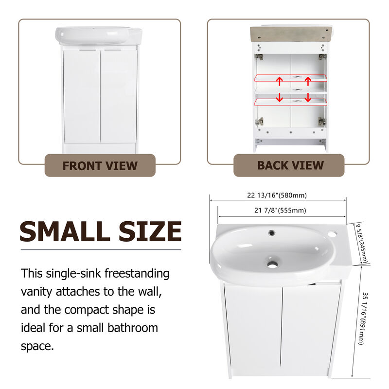 Modern 23" Freestanding Bathroom Vanity with Soft Close Doors and Adjustable Shelf