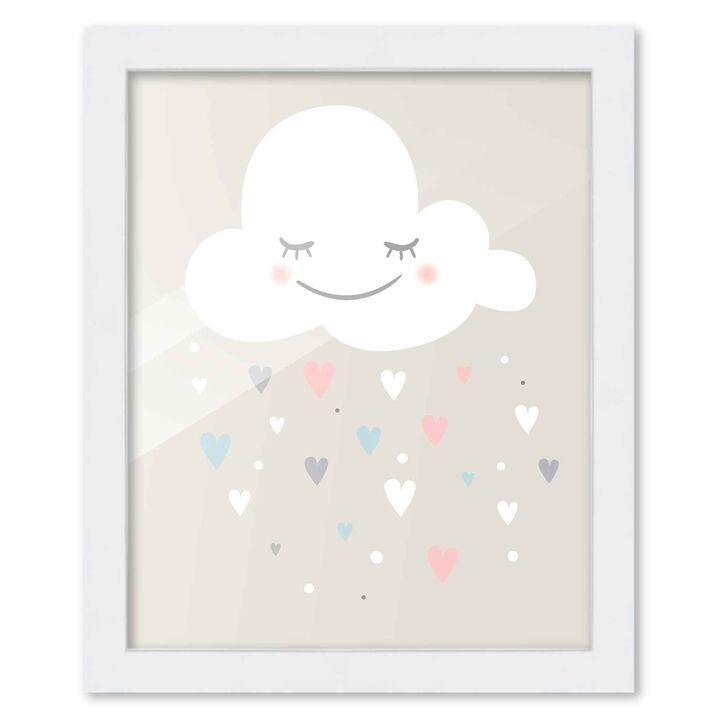 8x10 Framed Nursery Wall Art Hand Drawn Twinkle Night Clouds Poster in White Wood Frame For Kid Bedroom or Playroom