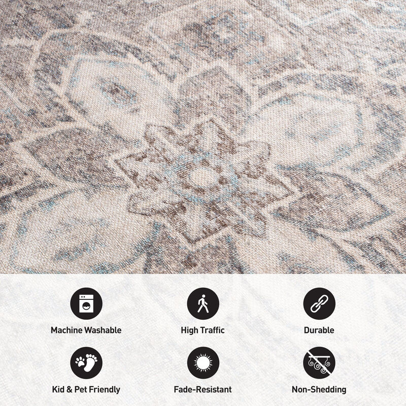 World Rug Gallery Savina Beige Persian-Inspired Machine Washable Indoor Area Rug with Non-Slip Backing image number 4