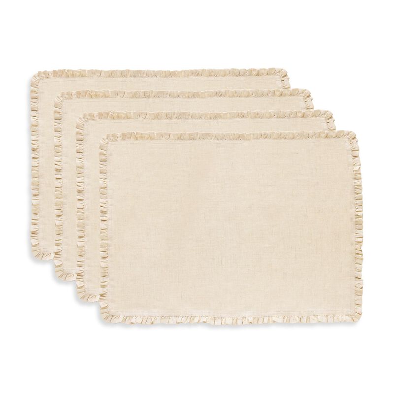 Solino Home 100% Pure Linen Placemats 14 x 19 Inch Set of 4 - Juliette Ruffle. image number 0