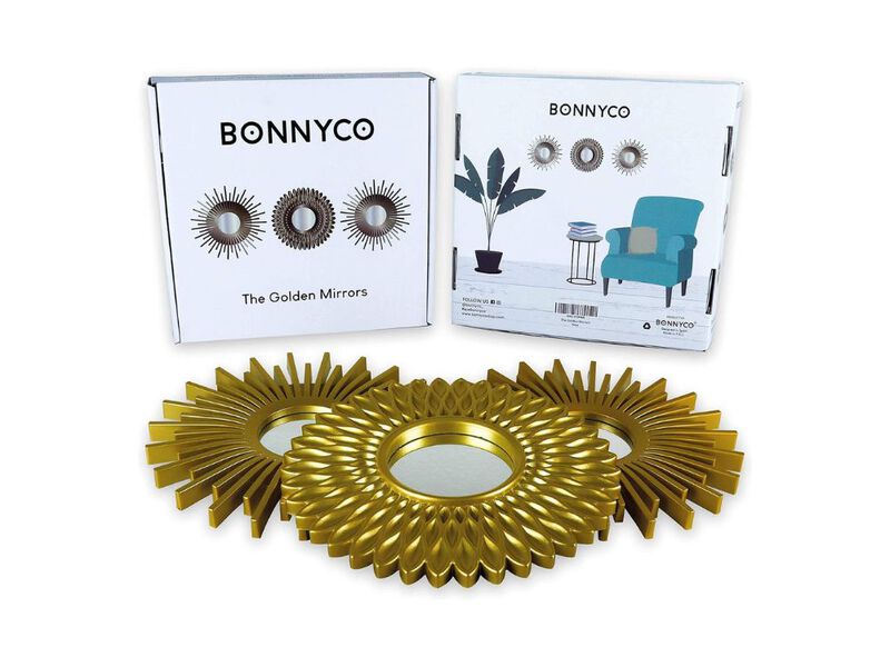 BONNYCO 3-Pack Gold Round Mirrors &ndash; Vintage Wall Decor for Home