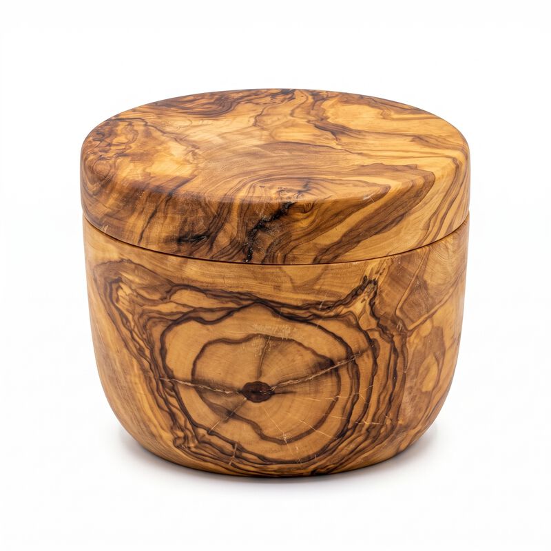 Olive Wood Salt Cellar with Swivel Lid &ndash;Round Spice Keeper & Seasoning Canister image number 2