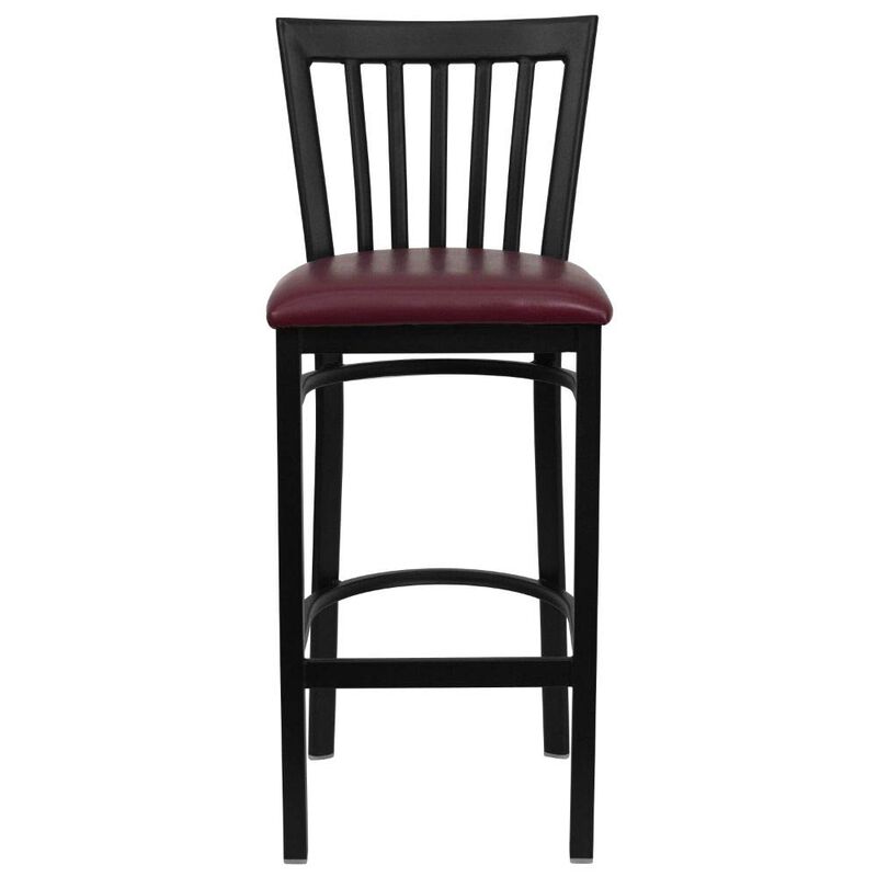 Flash Furniture HERCULES Series Black School House Back Metal Restaurant Barstool - Burgundy Vinyl Seat