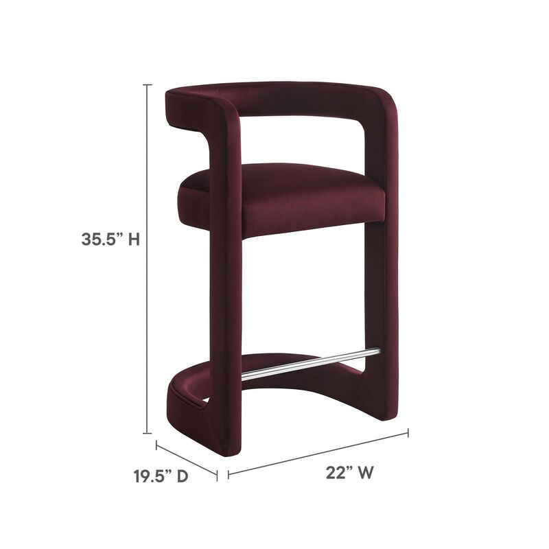 Modway Winslow Performance Velvet Counter Stool with Stainless Steel Footrest in Mulberry image number 2