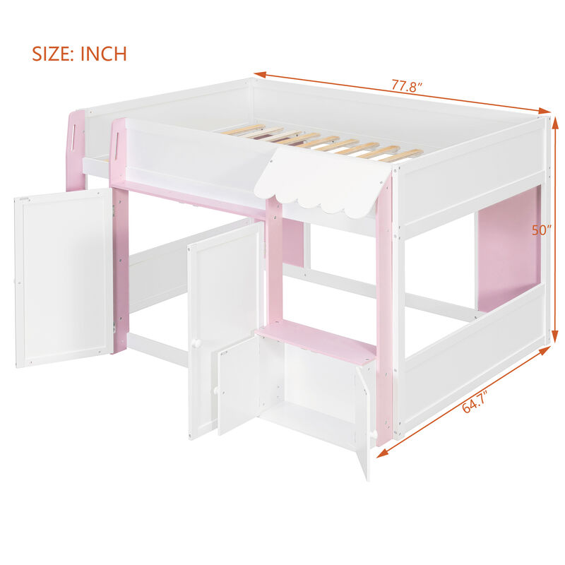 Merax Full Size Whimsical House Loft Bed with Awning & Open Play Zone image number 4