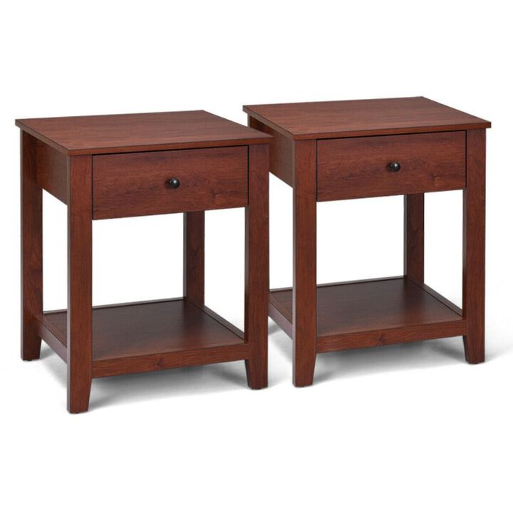 Hivago Set of 2 Nightstand with Storage Shelf and Pull Handle
