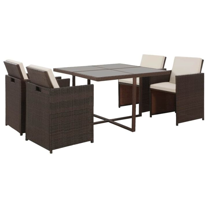 vidaXL 5 Piece Outdoor Dining Set with Cushions Poly Rattan Brown